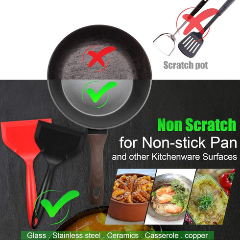 Shappy 2 Pcs Wide Silicone Spatula Tamagoyaki Shovel Turner Nonstick Fried Shovel Fish Spatula Silicone Wide Flexible Turner for Nonstick Cookware...