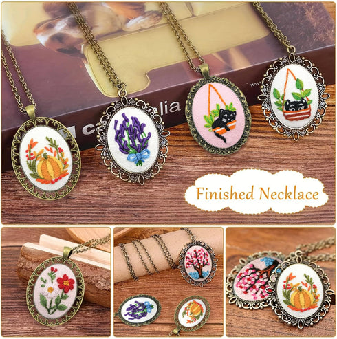ZuoAnLF 6 Pieces Embroidery Pendant Kit for Beginner,Embroidery Stitching Necklace,Embroidery Kit for Necklace & Earrings & Hand Sewing Jewelry & ...