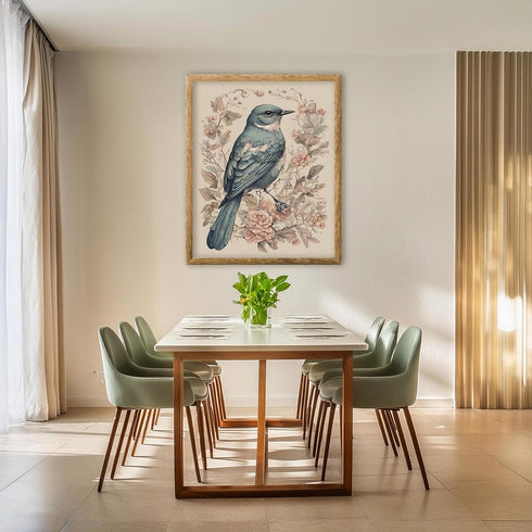 Posterizer 1 pcs- Blue bird in the middle of pink flowers-Art for Animal Lovers-Floral Botanical Art- Gift for Men Women -decor for Bedroom, Offic...