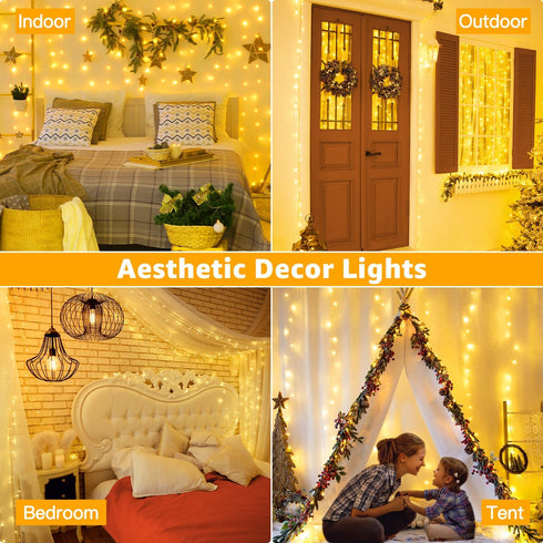 Ollny String Lights 120LED 40FT, Warm White Fairy Lights Waterproof Connectable Timer, 8 Modes Plug in Christmas Lights for Bedroom Outdoor Party ...
