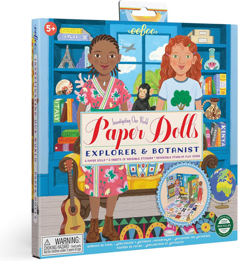 eeBoo: Paper Dolls: Explorer & Botanist - includes 2 Paper Dolls, Stand Up Scene & Stickers, Kids Ages 5+...