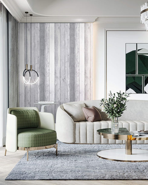 Dimoon 78.7''x17.7'' White Wood Wallpaper Waterproof Grey White Contact Paper Wood Gray White Wallpaper Shiplap Grey White Wood Peel and Stick Wal...