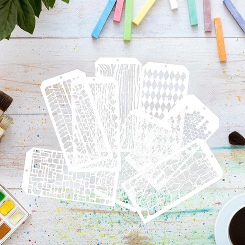 8 Pieces Paint Stencils for Crafts, Reusable Brick Honeycomb Mixed Media Art Texture Stencils for Painting on Card Making Canvas DIY Craft Furnitu...