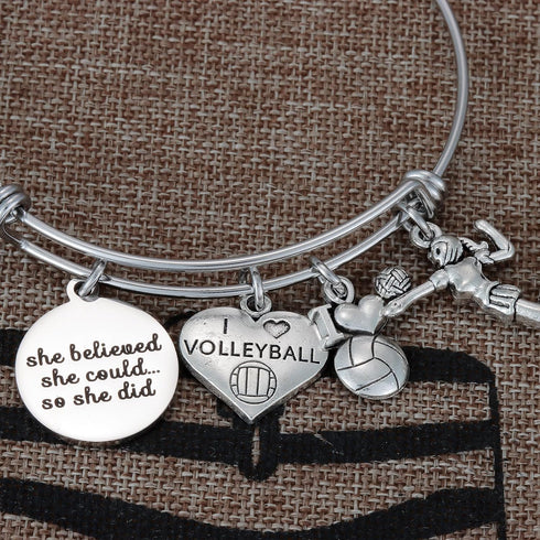 Volleyball Charm Bangle Bracelet Volleyball Inspirational Jewelry Volleyball Gifts for Female Volleyball Players...