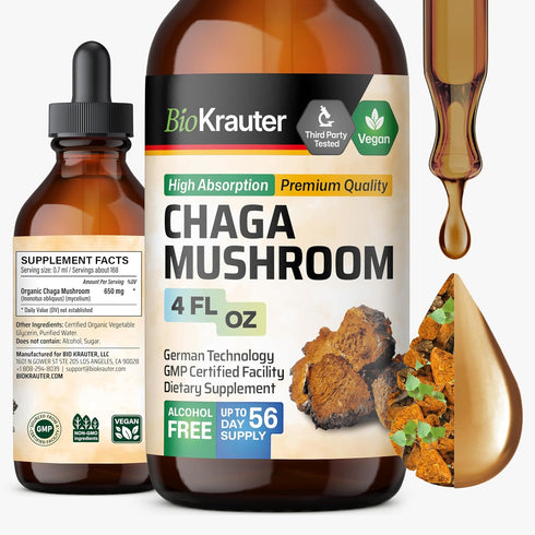 BIO KRAUTER Chaga Mushroom Extract - Chaga Tincture for Immune Support - Vegan, Alcohol & Sugar Free Drops 4 Fl.Oz....