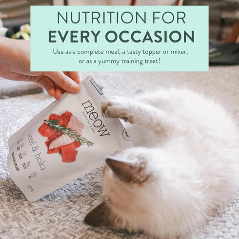 Meow Beef & Hoki Freeze Dried Raw Cat Food, Mixer, or Topper, or Treat - High Protein, Natural, Limited Ingredient Recipe 1.7 oz...