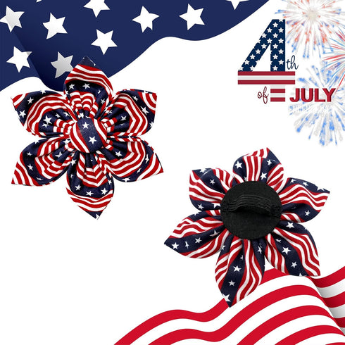 Lionheart glory American Flag Dog Collar, 4 of July Dog Flower Collar Heavy Duty Adjustable Patriotic Dog Collar with Flower for Large Dogs Pet Gi...