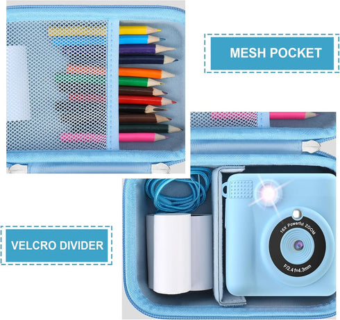 Hard Travel Case Compatible with ESOXOFFORE/for YTETCN/for WEEFUN/for GKTZ/for Anchioo Instant Print Camera for Kids, Storage Holder with Mesh Poc...
