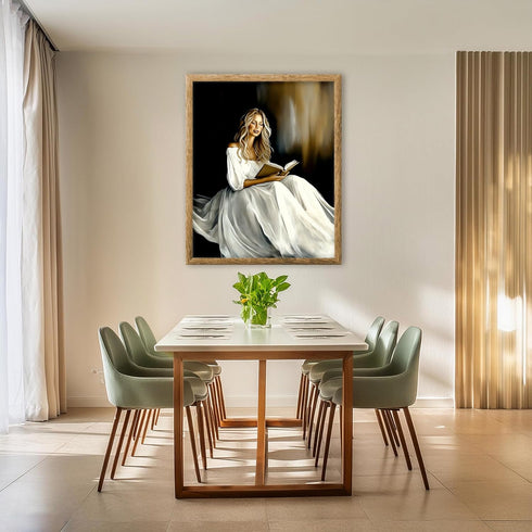 Posterizer 1 pcs-elegant woman in a white gown reading a book 4-Abstract & Modern Art Gift for Art Lovers Living Room Bedroom Decor- unframed wall...