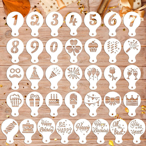 36pcs Cookie Stencils, 36 Styles Cookie Decorating Stencils Reusable Happy Birthday Cake Stencil Templates for Cookies Baking Painting Dessert Dec...