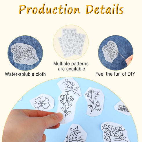 74 Pcs Water Soluble Stabilizer Water Soluble Embroidery Patterns Hand Sewing Stabilizers Adhesive Embroidery Transfer Paper Stick and Stitch Embr...