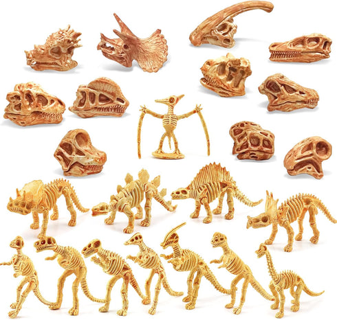 Dinosaur Head Skeleton Golden Dino Fossil Assorted Bones Playsets 23 PCS Action Figures Model Toys for Kids...