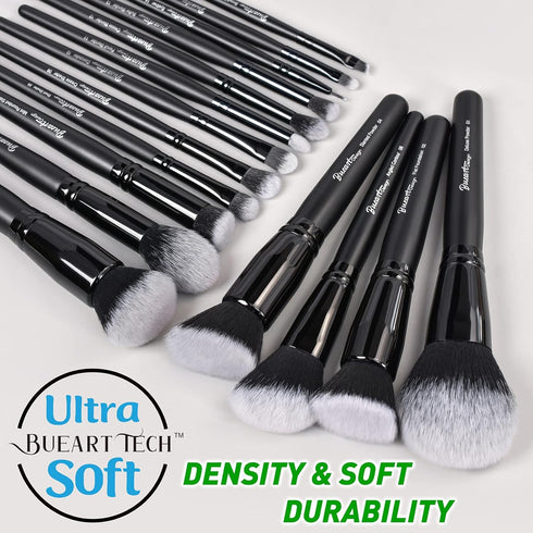19Pcs ULTRA SOFT Black labeled DENSE HAIR Makeup Brushes set Contains large powder Flat Foundation Ultimate Blending Make up Brush set Blush Face ...