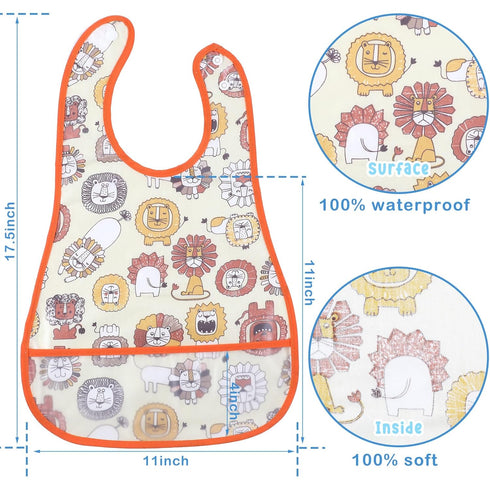 12 Pcs Baby Waterproof Bibs with Food Catcher Adjustable Snaps Plastic Feeding Bibs for Toddlers, 6 to 36 Months...