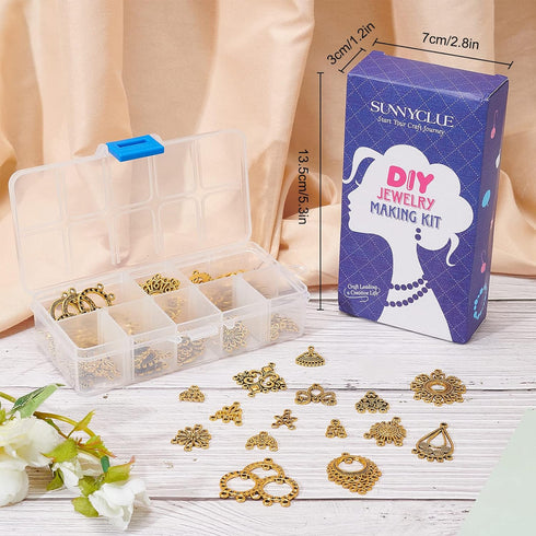 SUNNYCLUE 1 Box 64Pcs Earring Connectors Charms Filigree Components Links Chandelier Charms Flower Linking Charms Loops Jewelry Making Kit for Vin...