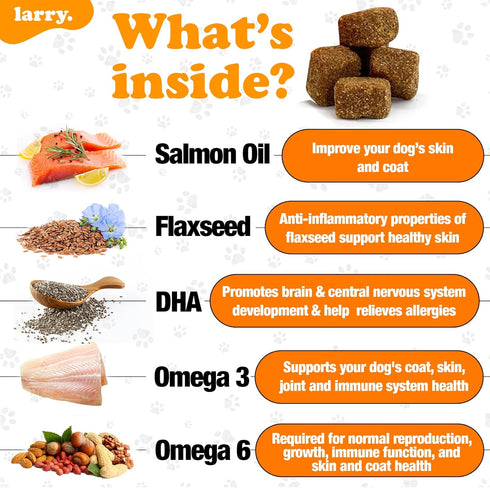 Salmon Oil for Dogs Skin and Coat by Larry | Dog Supplements for Itchy Skin & Allergy Relief | Omega 3, 4, DHA, & EPA for Skin, Coat, Bone, & Join...