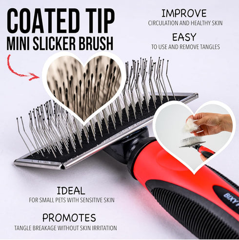 Slicker Brush for Small Dogs and Poodles - Coated Tips Massages Pet Skin - Cat Slicker Brush for Long Haired Cats - Wire Doodle Brush with Extra L...