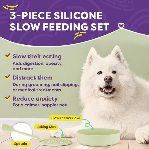 Hertzko Silicone Slow Feeder Dog Bowl Set - Bowl, Lick Mat, Spatula - Silicone Slow Feeder Dog Bowls - Dog Slow Feeder - Slow Feeder Cat Bowl - Ca...