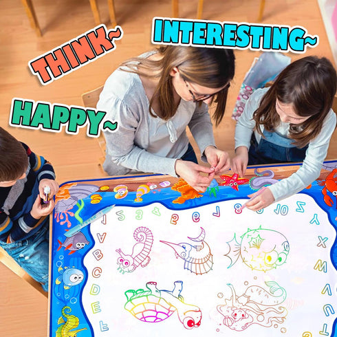 Large Water Doodle Mat for Toddlers, Magical Colourful, 39?×31? Mess Free Coloring Mat with 2 Water Pens, Educational Toy Gifts for Kids 3+ Year -...