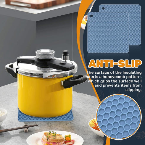 2 Pcs Silicone Mats for Kitchen Counter, Heat Resistant Trivets for Hot Pots and Pans, Flexible Non-Slip Pot Holders Hot Pads for Countertops Dish...