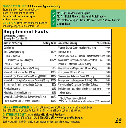 Nature Made Advanced Multivitamin Gummies for Adults with Magnesium Citrate, Calcium & All 8 B Vitamins, Daily Nutritional Support, 90 Gummies, 30...