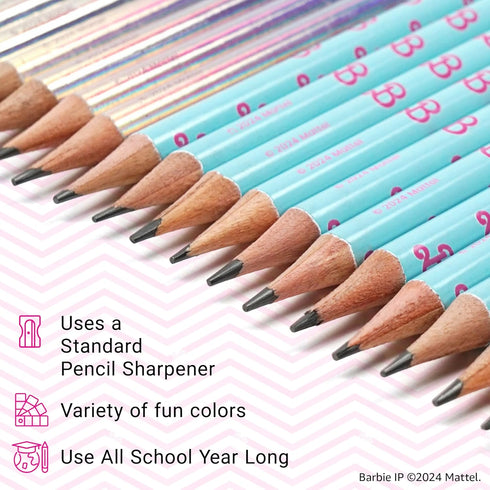 Yoobi Barbie X 2 Pencils – Pre-Sharpened Pencils with Pink Erasers in Cute Pastel & Metallic Colors with the Iconic Barbie Logo – Fun School & Off...