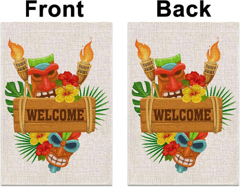 Tiki Bar Garden Flag 12.5×18'' Hawaiian Luau Party Yard Welcome Sign Summer Tropical Pool Beach Party Decoration Outdoor Outside Home House Flag...