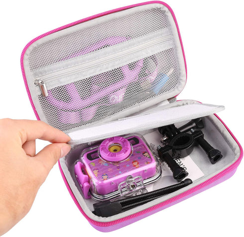 Ourlife Kids Camera Bag Hard Travel Case Protective Case for Digital Camera Kids Action Camera Accessories Case for Toddler Cameras, Memory Card a...