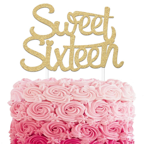 Sweet 16 Cake Topper, 16th Birthday Cake Topper, Happy 16th Sweet Sixteen Cake Topper - Gold by Merry Expressions...