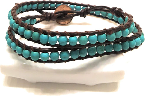 Turquiose 2 Wrap Bracelets and Choker woven Leather Necklace 2 in 1, Men Bracelet, Women Bracelet, Teengirls Bracelet...