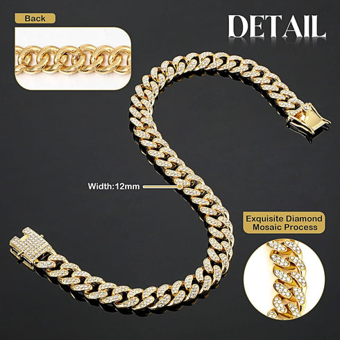 Dog Chain Diamond Collar Walking Metal Chain Collar with Design Secure Buckle, Pet Collar Jewelry Accessories for Small Medium Large Dogs Cats (Go...