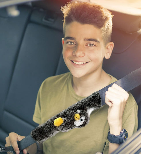 DolliBu Black Penguin Plush Car Seatbelt Cover - Soft Fluffy Cushion Support for Safety Seat Belt Strap Cover, Decorative Wild Life Stuffed Animal...