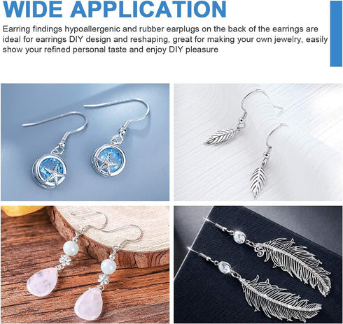 925 Sterling Silver Earring Hooks 120 PCS/60 Pairs, Ear Wires Fish Hooks, Hypo-allergenic Jewelry Findings Parts with 120 PCS Clear Silicone Earri...