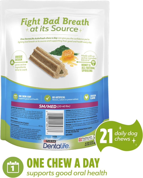 Purina DentaLife ActivFresh Chicken Flavor Small/Medium Breed Adult Dog Dental Chews - 21 ct. Pouch...