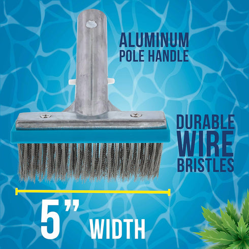 U.S. Pool Supply 5" Stainless Steel Wire Bristle Pool Brush, HD Aluminum Pole Handle - Clean Remove Rust Stains on Concrete, Calcium Build-Up on T...