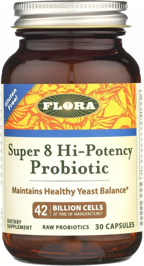 Flora Super 8 Hi Potency Probiotics 30 Count - Healthy Yeast Balance & Digestive Health - for Men & Women - 42 Billion CFU, Raw, Gluten Free - Up ...