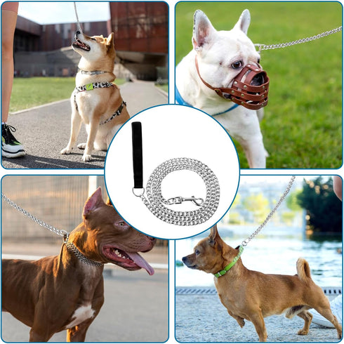 Chain Heavy Duty Metal Dog Leash 6FT Stainless Steel Cuban Link Chain Labor Chew Proof Pet Leash Chain with Soft Padded Handle for Medium Big Dogs...