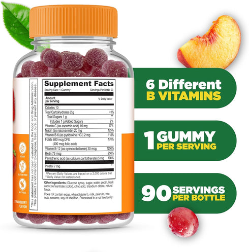 Lifeable Vitamin B Complex Gummies for Adults | with Vitamin C | Great Tasting Vitamin B Gummies | for Energy and Nerve System | Vegan B Complex V...