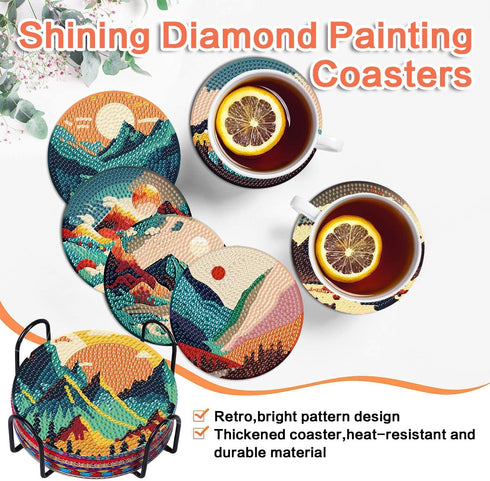 ijbnhd 8 Pcs Diamond Painting Coasters with Holder, Abstract Landscape Diamond Art Coasters Diamond Painting Kits for Beginners, Adults Art Craft ...