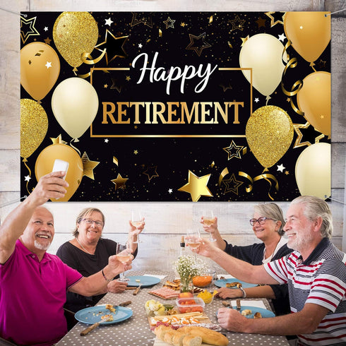 Blulu Retirement Party Decorations, Extra Large Fabric Retire Sign Banner Photo Booth Backdrop Background with Rope for Retirement Party Favor(70....