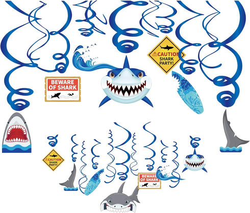 30Ct Shark Hanging Swirl Decorations, Under The Sea Party Supplies, Ocean Birthday Theme, Jaw Kids Decor for First Bday 1st Boys Girls Baby Shower...