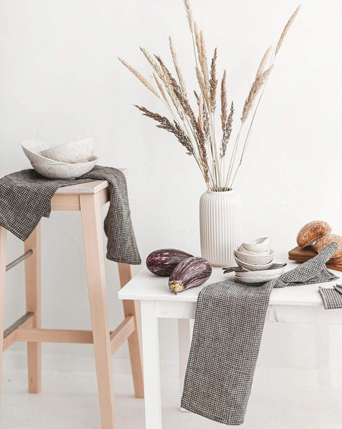 Pure 100% Linen Hand Towels - Set of 2 Linen Kitchen Towels Waffle Weave Black-Natural - 13 x 29-inch Soft Lightweight Stone-Washed Dish Towels - ...