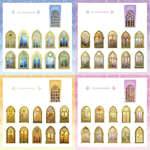 SKIONCE Holographic Transparent Glitter Stickers,40 Pieces Window Frame Scrapbook Junk Journal Stickers for Journaling Resin Accessories Card Maki...