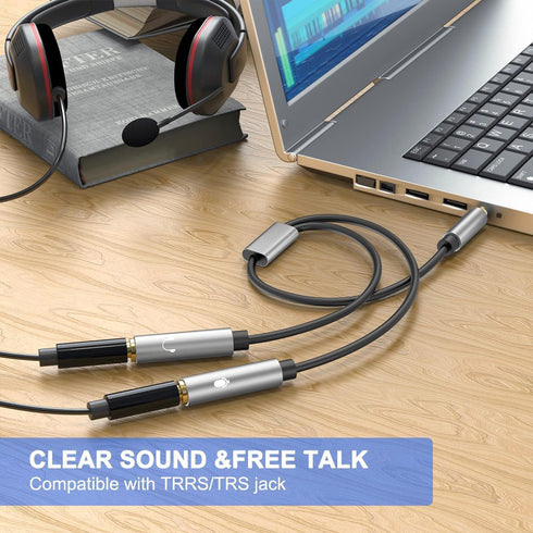 Headphone Splitter TRRS Headset Adapter Y Splitter Cable Stereo Male to 2 Female Separate Mic and Audio Compatible with PS4 Xbox One Laptop Phone ...