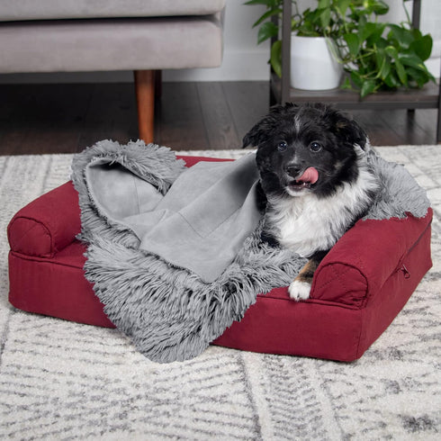 Furhaven Waterproof Throw Blanket for Dogs & Indoor Cats, Washable - Shaggy Plush Calming Long Faux Fur & Velvet Dog Blanket - Gray, Small...