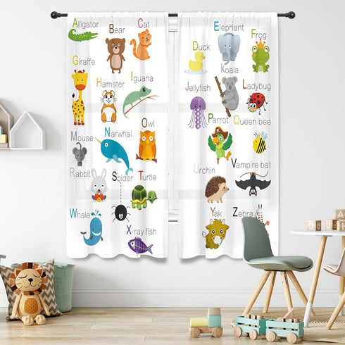 Cinbloo ABC Alphabet Kids Curtains 41W x 62L Inch Sheer Rod Pocket Cartoon Animal Baby Boys Bedroom Decor Child Nursery Funny Learning Educational...