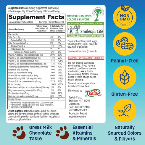 YUM-V'S - Kids Multivitamin Chewable Chocolate Bears - Multivitamin for Kids Supplement - 16 Vitamins & Minerals - Vitamins Including D, Zinc, C, ...