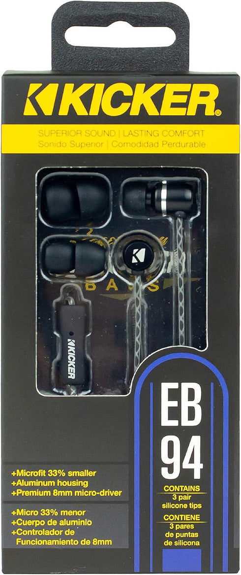 KICKER Microfit 46EB94 Wired Earbuds | in-Ear Noise-Isolating Earphones Silicone Ear Tips 3 Sizes | in-Line Mic and Multi-Function Button | Clear ...