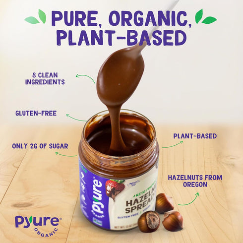 Pyure Keto Hazelnut Chocolate Spread | Sugar-Free, Low Carb, Vegan Nutella Alternative | 2g Net Carbs, Gluten-Free, Peanut-Free, Plant-Based, Non-...