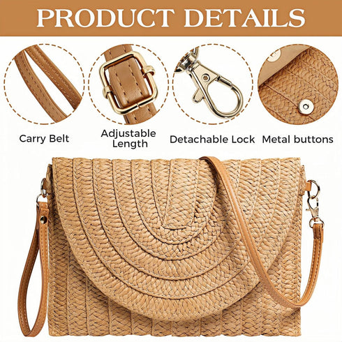 Straw Shoulder Bag Clutch Crossbody Bag Beach Handmade Bag Woven Rattan Bag for Women Envelope Purse Wallet...